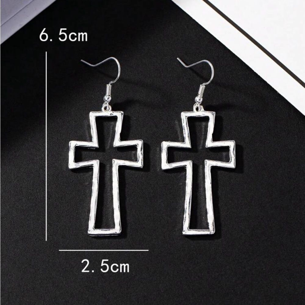 Hollow Out Cross Drop Zinc Alloy Earrings - Picture 2 of 9
